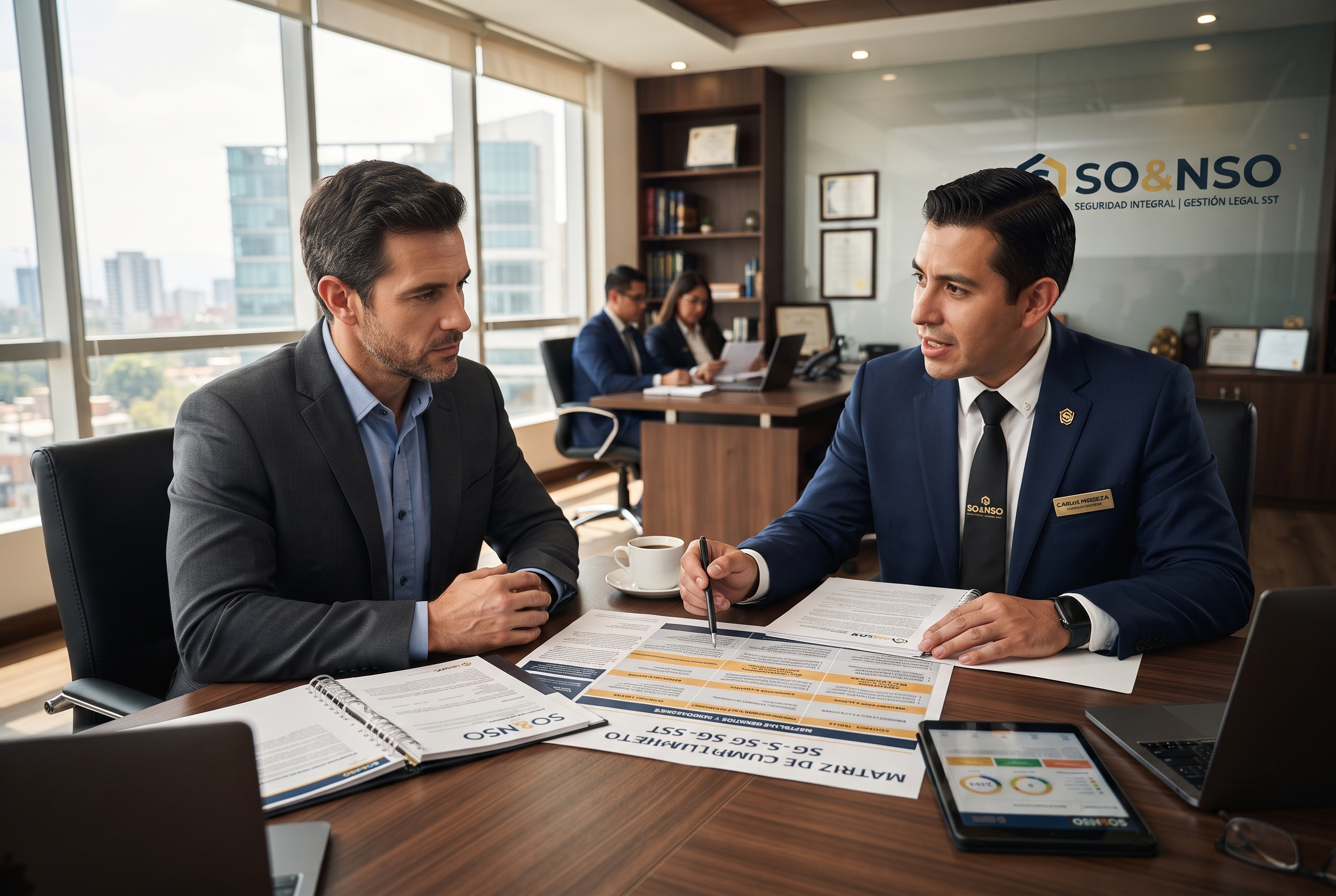 Consultor de SO&NSO revisando normatividad y cumplimiento legal en Seguridad y Salud en el Trabajo